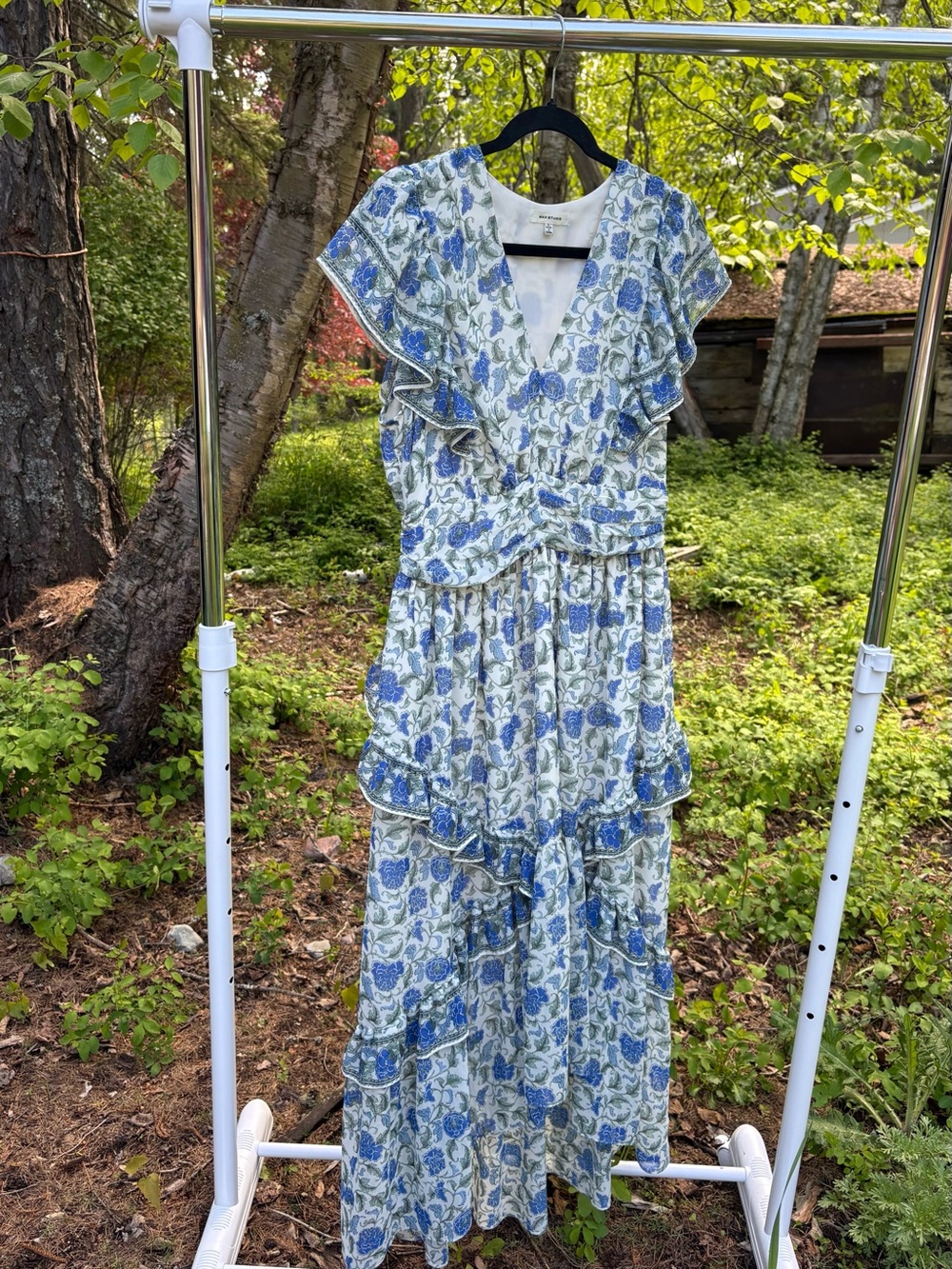 Max Studio Blue Floral Ruffle Tiered Maxi Dress
